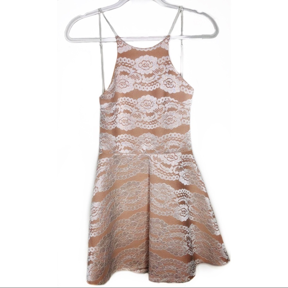 ANGL White & Nude Lace Mini Dress - Size M